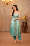 Nethra Aqua Blue Banarasi Tissue Spaghetti Kurti (Top Only)