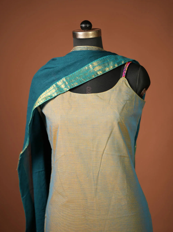 Poonguzhali Grey Sleeveless Chettinad Cotton Kurti Set ( Set of 2 )
