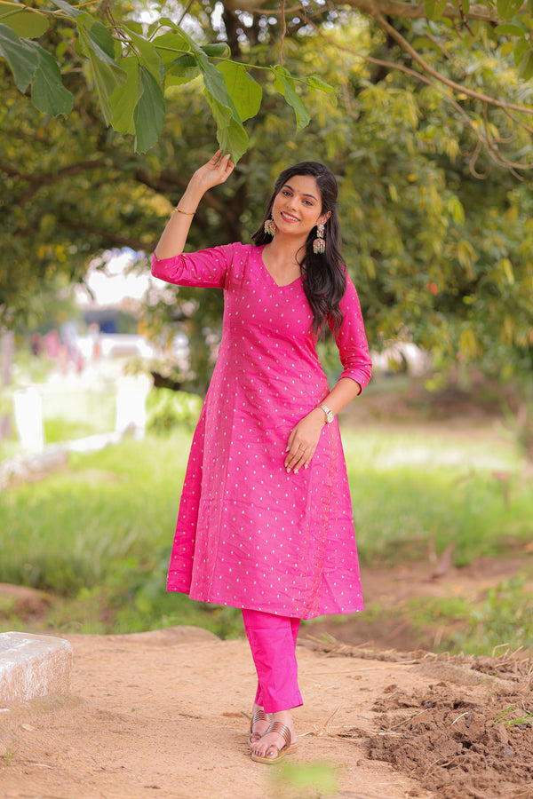 Rani Pink Banaras A-Line kurta (PR)
