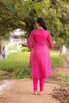 Rani Pink Banaras A-Line kurta (PR)