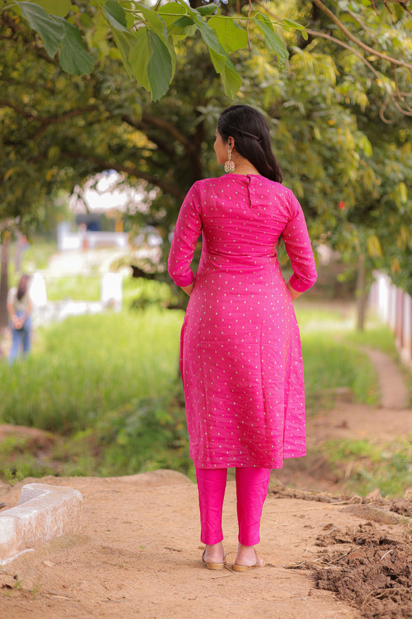Rani Pink Banaras A-Line kurta (PR)