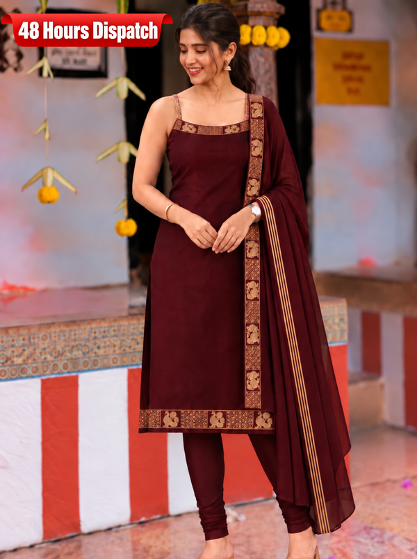 Riddhi Maroon Sleeveless Chettinad Cotton Kurti Set ( Set of 2 )