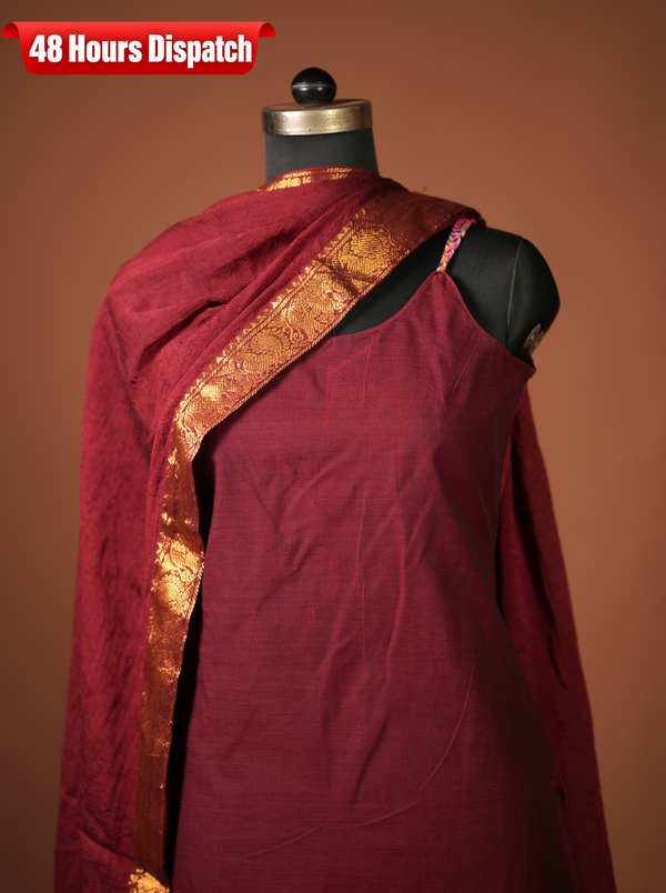 Riddhi Maroon Sleeveless Chettinad Cotton Kurti Set ( Set of 2 )