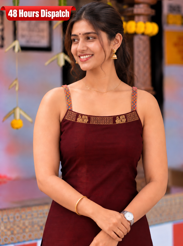 Riddhi Maroon Sleeveless Chettinad Cotton Kurti Set ( Set of 2 )