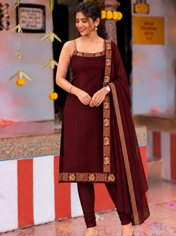 Riddhi Maroon Sleeveless Chettinad Cotton Kurti Set ( Set of 2 )