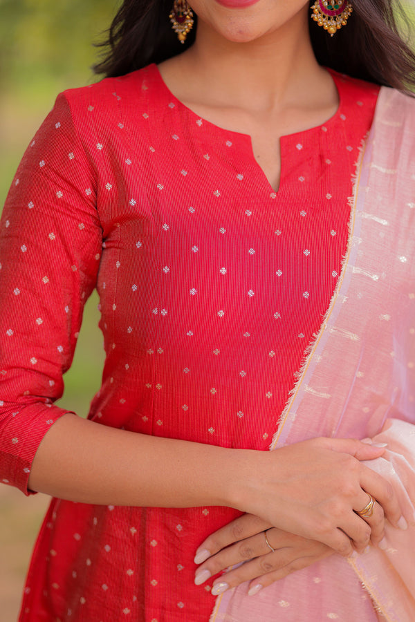 Sindoori Banaras A-Line Kurta With Dupatta (PR)