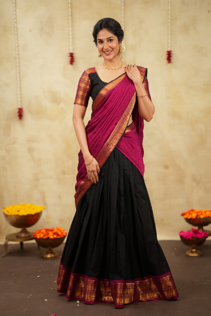 Tamizh Black Halfsaree (Set of 3 )