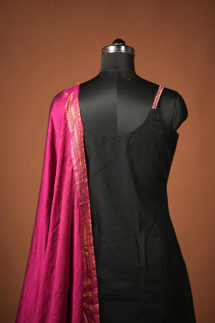 Tamizh Black Sleeveless Chettinad Cotton Kurti Set ( Set of 2 )
