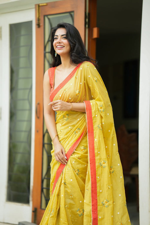 Tharagai Yellow Saree (Set of 2)
