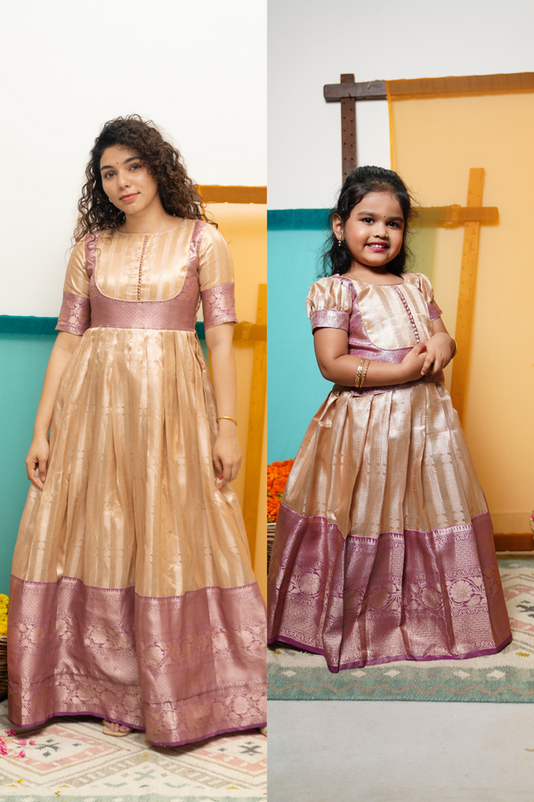 Aadhya Beige & Violet Mom & Me