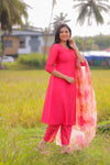 Rose Meadow Embroidered Chanderi A-Line Kurta Set With Dupatta (PR)