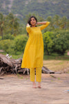 Golden Yellow Embroidered A-Line Kurta Set (PR)