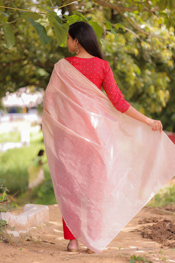 Sindoori Banaras A-Line Kurta With Dupatta (PR)