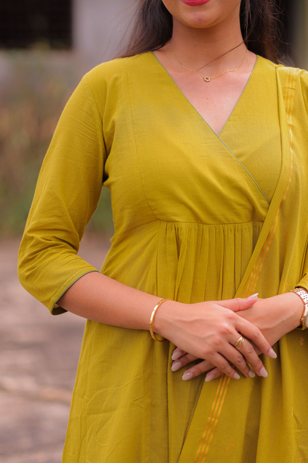 Turmeric Twist Handloom A-Line Co-ord Set With Dupatta (PR)