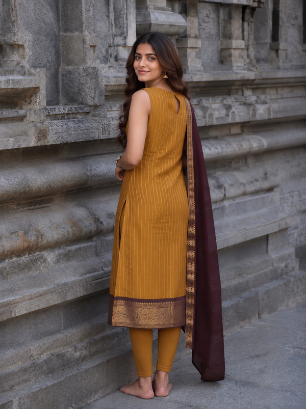 Vedika Mustard Chettinad Cotton Kurti Set ( Set of 2)
