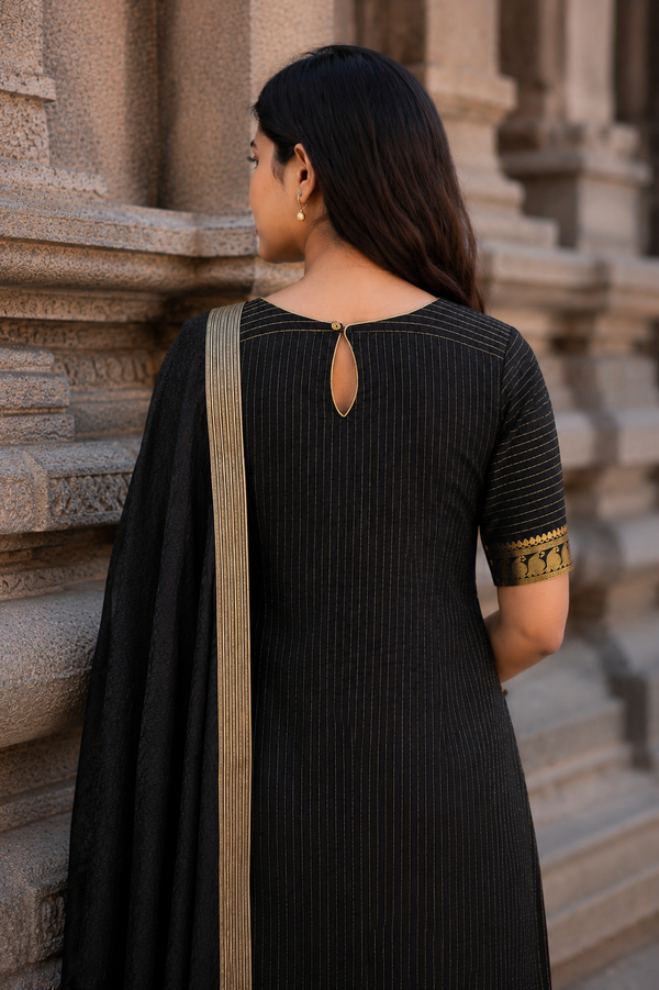 Venba Black Chettinad Cotton Kurti Set ( Set of 2 )