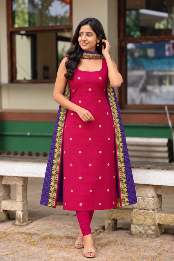 Meghna Magenta with Violet Chanderi Kurti Set ( Set of 2 )
