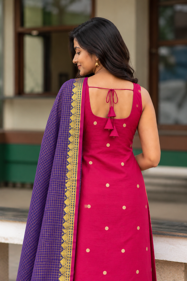 Meghna Magenta with Violet Chanderi Kurti Set ( Set of 2 )