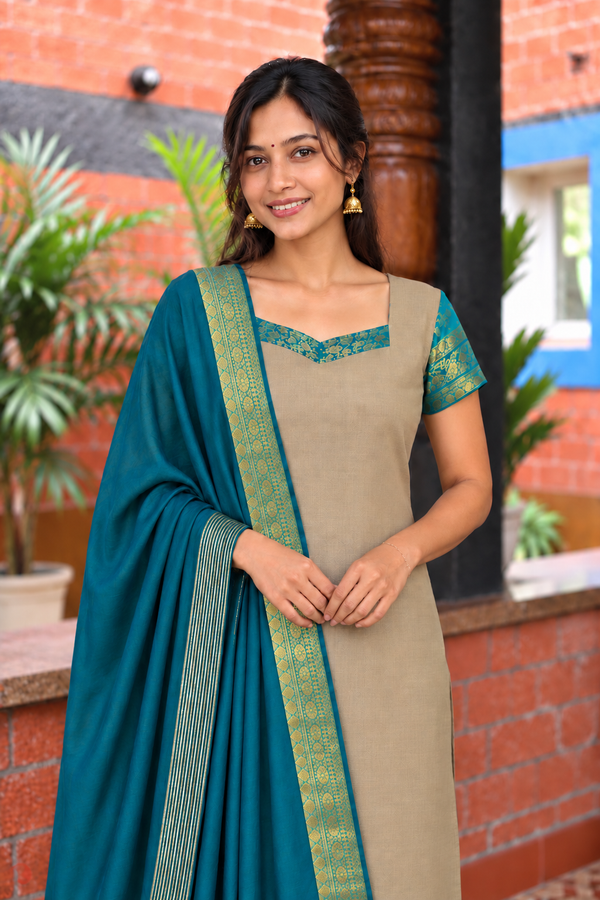 Poonguzhali Grey Chettinad Cotton Kurti Set ( Set of 2 )