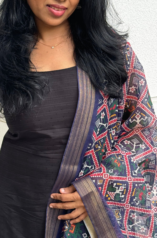 Dharvi Black With Blue Patola Dupatta