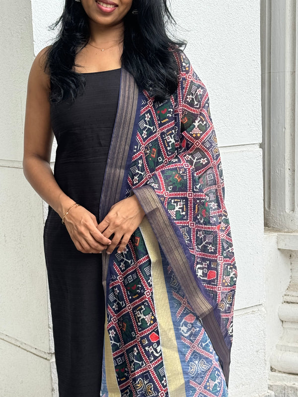 Dharvi Black With Blue Patola Dupatta