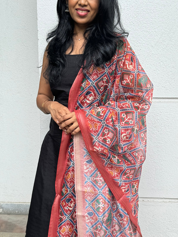 Dharvi Black With Maroon Patola Dupatta