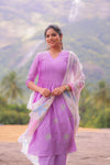 Lavender Leaf Embroidered Chanderi Kurta Set With Dupatta (PR)
