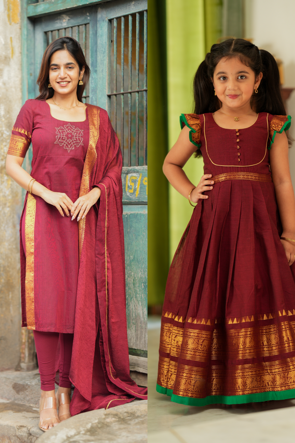 Riddhi Maroon Kurti with Frock Mom and Me