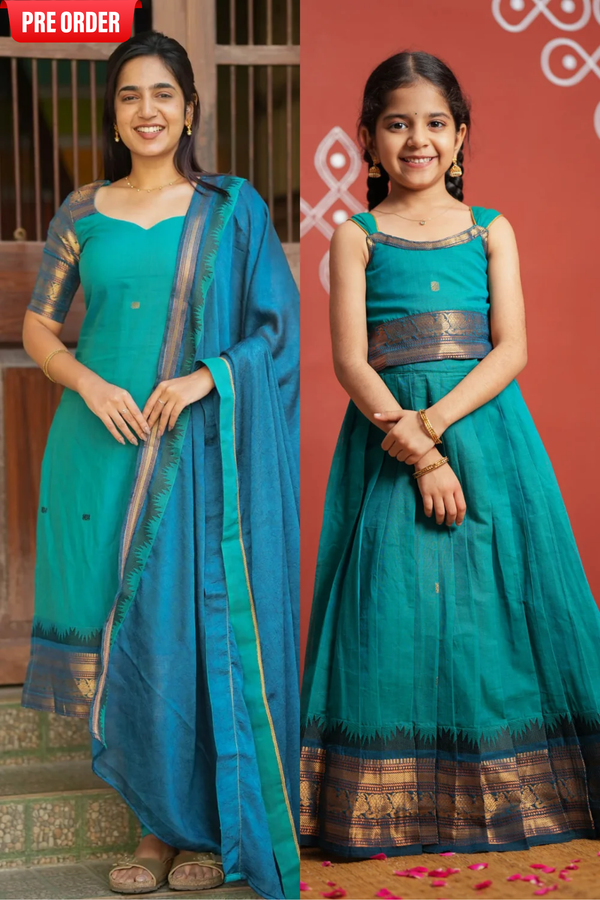 Madhuri Blue Kurti with Lehenga Mom & Me