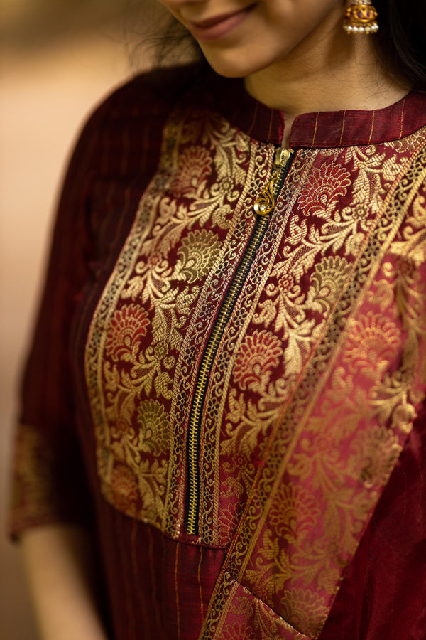 Sangamithrai Maroon - Unstitched Set