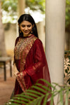 Sangamithrai Maroon - Unstitched Set