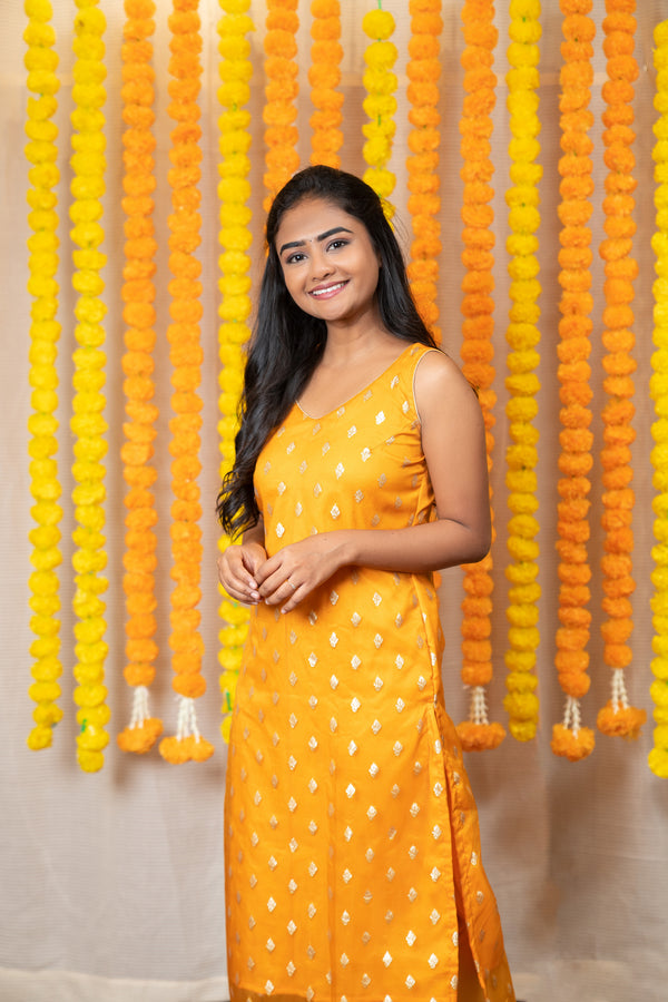 GRG - Yashodha Yellow Organza Brocade top (Kurti only) - XS only
