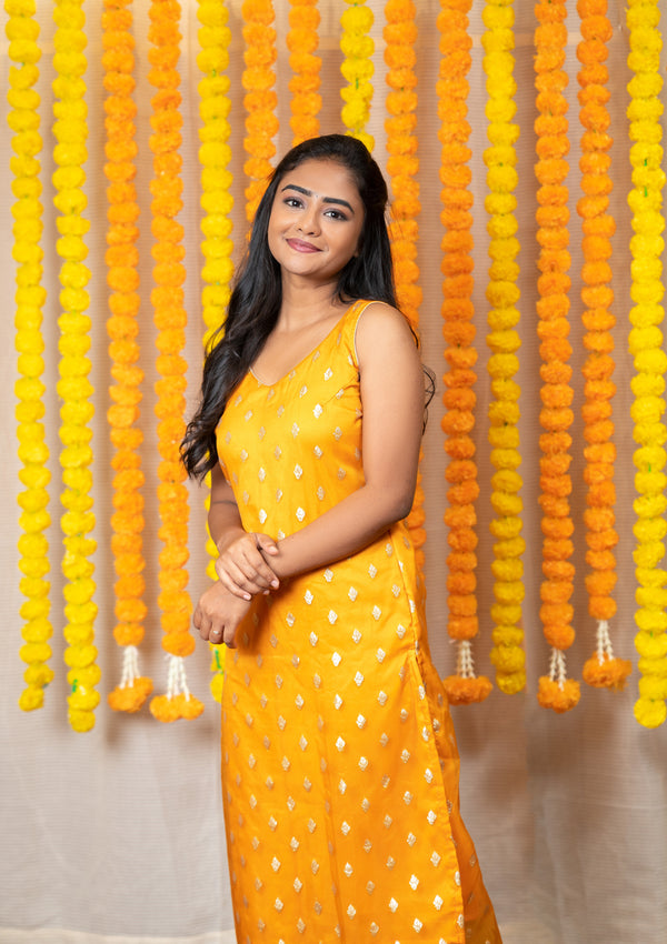 GRG - Yashodha Yellow Organza Brocade top (Kurti only) - XS only