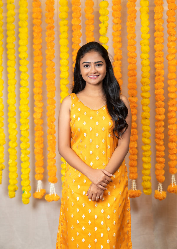 GRG - Yashodha Yellow Organza Brocade top (Kurti only) - XS only