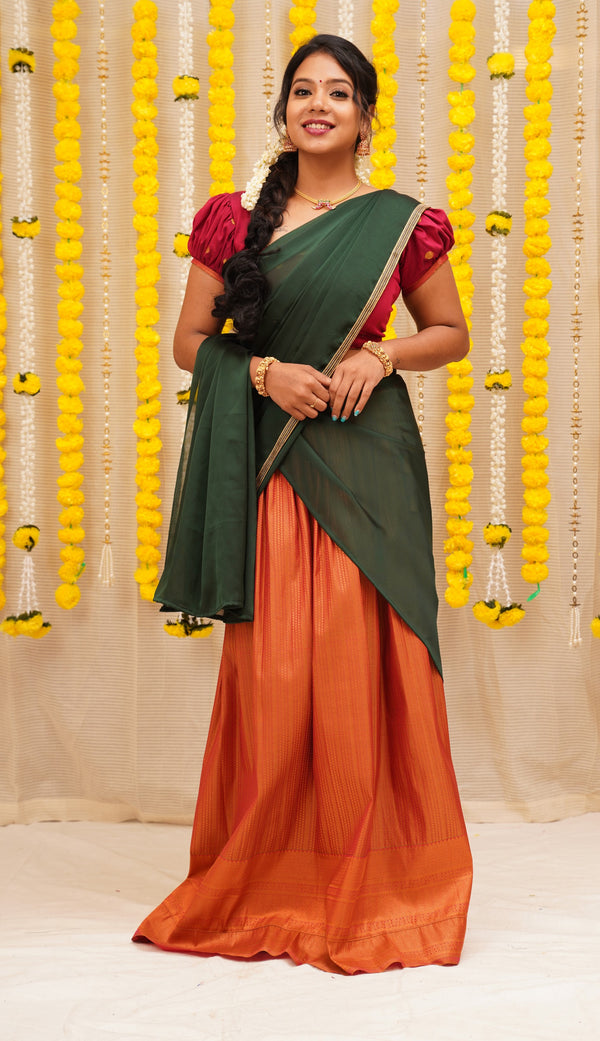 Nandini Rust and Green Half saree