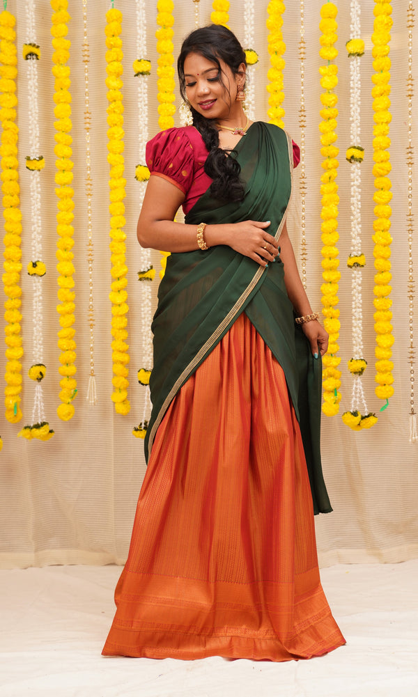 Nandini Rust and Green Half saree