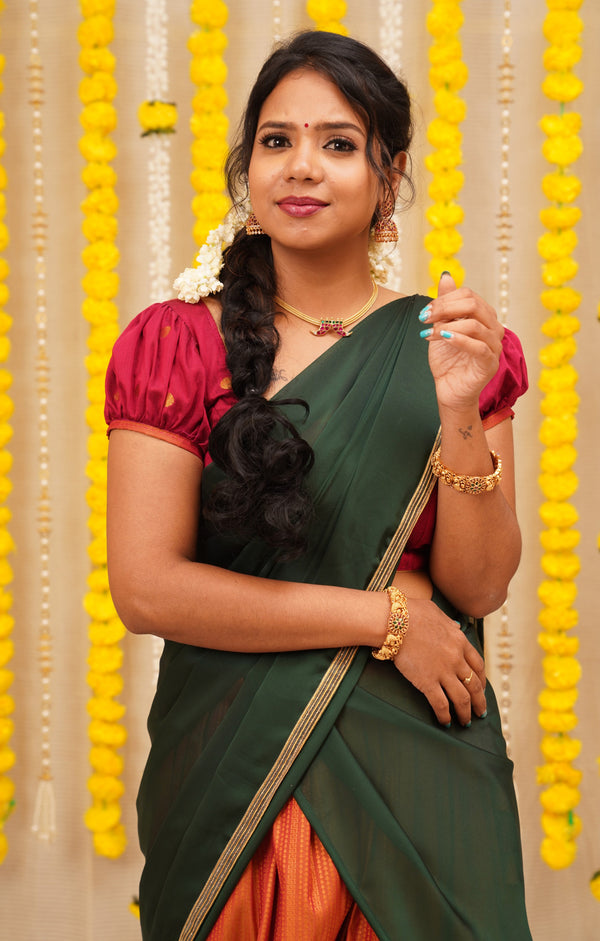 Nandini Rust and Green Half saree