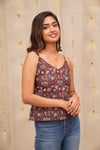 GRG - Sasha Grey with Maroon Jaipur Handblock Printed Top only - XS only