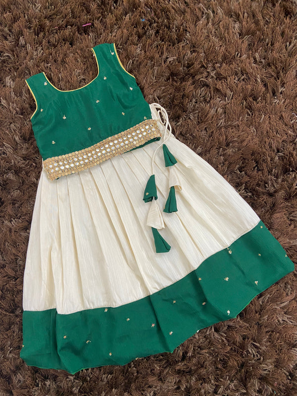 kids mini green croptop with cream skirt