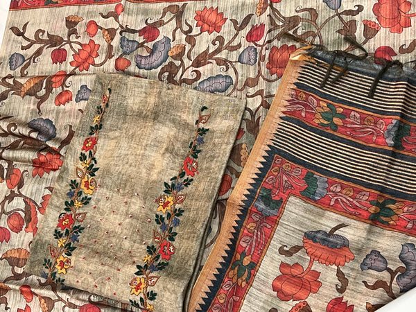 Chanderi Suit #greywithgreen embroidered