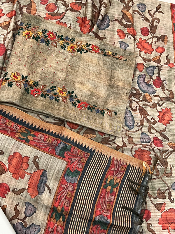 Chanderi Suit #greywithgreen embroidered