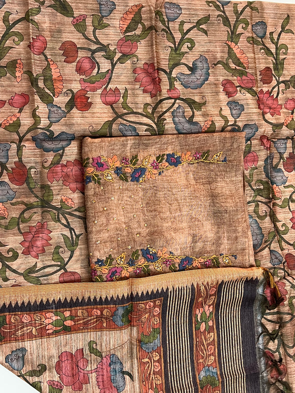 Chanderi Suit orangeblue embroidered