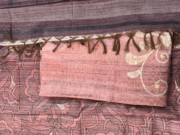 Chanderi Suit #peachblack embroidered