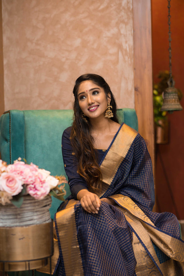 Saatvika Navy Blue Unstitched Set of Top and Dupatta freeshipping - ekantastudio