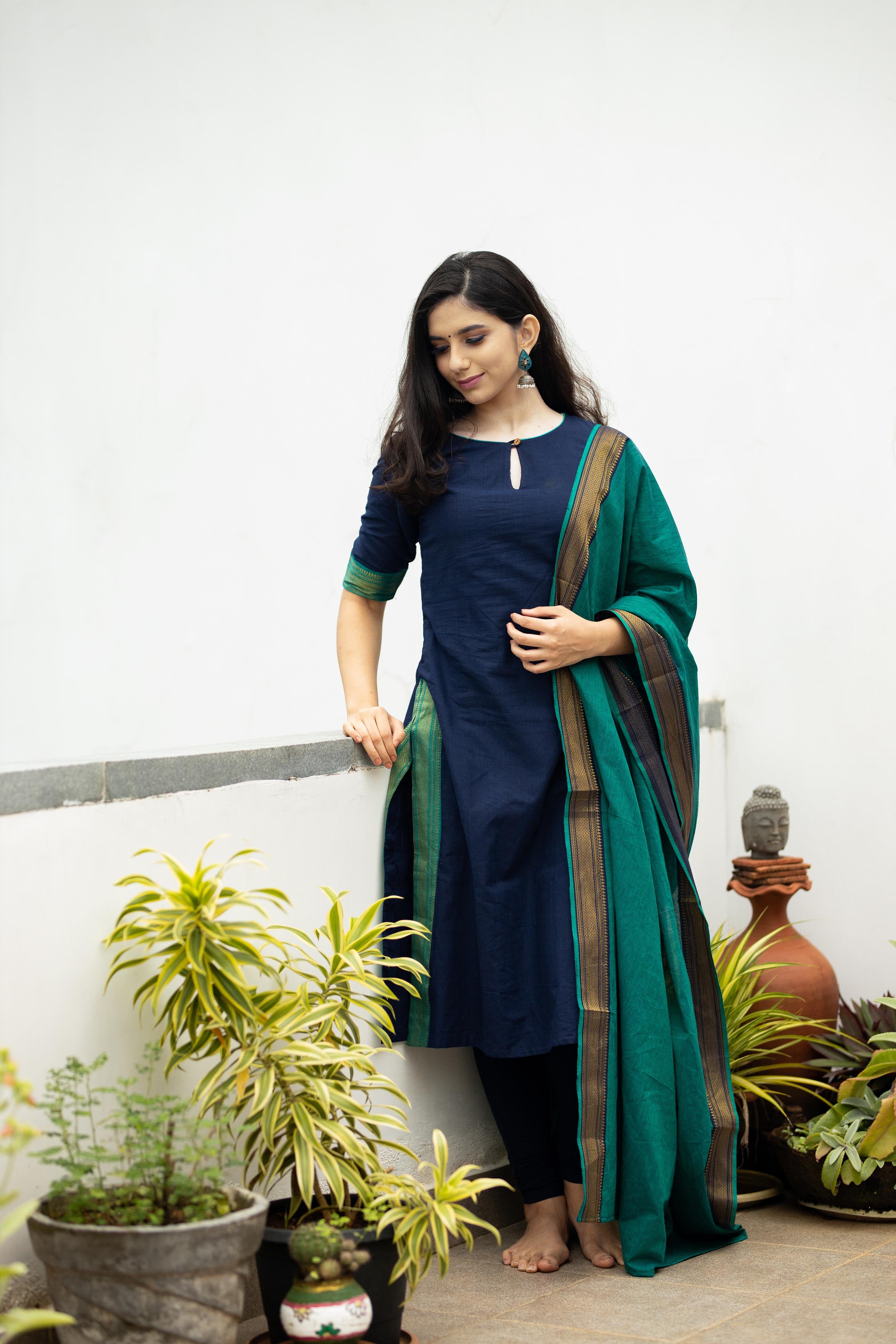 Navy Blue Pure Cotton Designer Kurti & Dupatta for Women ekantastudio Navy Blue Pure Cotton Designer Kurti & Dupatta for Women ekantastudio