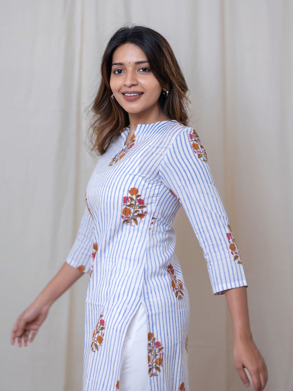 Blue Blossom Stripe Kurta (PR)