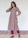 Terracotta Striped Handblock A-Line Kurta (PR)