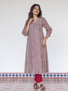 Terracotta Striped Handblock A-Line Kurta (PR)