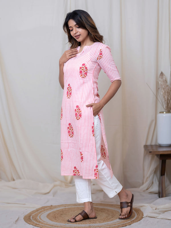 Pink Blossom Stripe Kurta (PR)