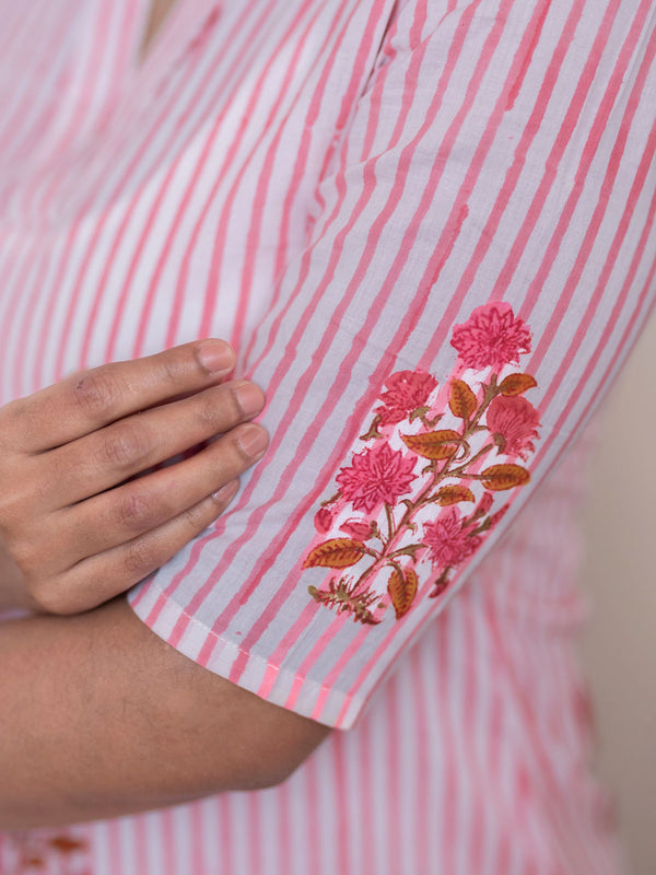 Pink Blossom Stripe Kurta (PR)